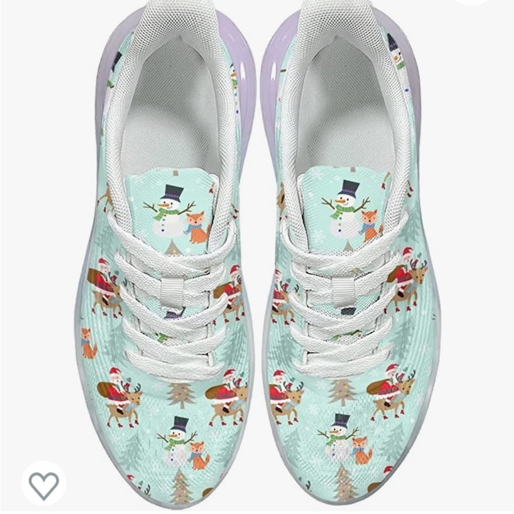 New womens light green Santa and reindeer athletic shoes